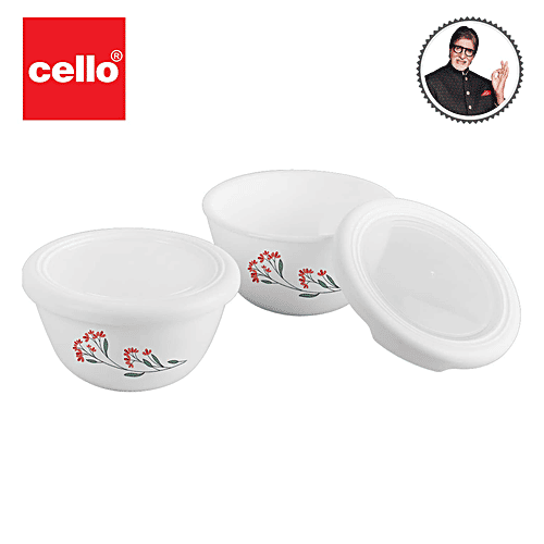 Buy Cello Glass Bowl For Mixing/Serving With Lids Borosilicate, Red
