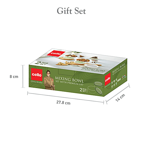 Cello Mixing Bowl Set - With Premium Lid, Opalware, Royal Pine, White, Lightweight, 500 ml (Set of 2) 