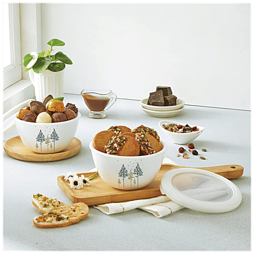 Cello Mixing Bowl Set - With Premium Lid, Opalware, Royal Pine, White, Lightweight, 500 ml (Set of 2) 