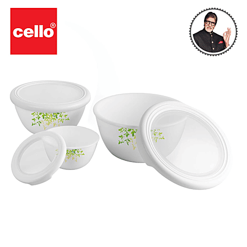 Buy Cello Glass Bowl For Mixing/Serving With Lids Borosilicate, Green
