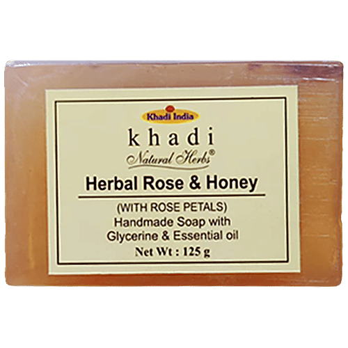 Khadi Natural Herbs Herbal Soap - Rose & Honey, Handmade, Glycerine & Essential Oil, Refreshing, Cleansing, 125 g