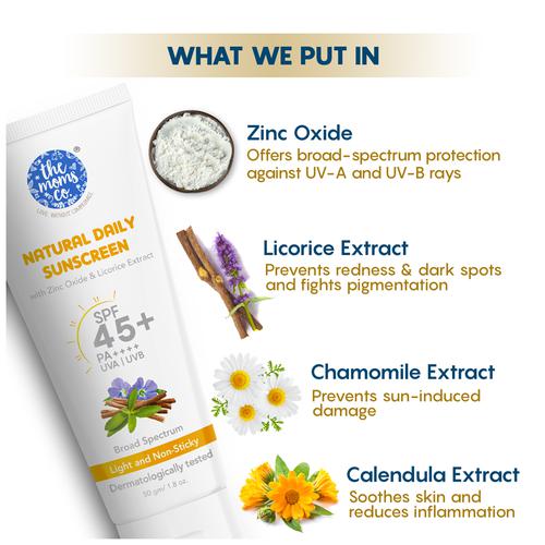 The Moms Co Natural Daily Sunscreen - SPF 45+ PA++++, Light, Non-Sticky,  UVA & UVB Protection, 50 g