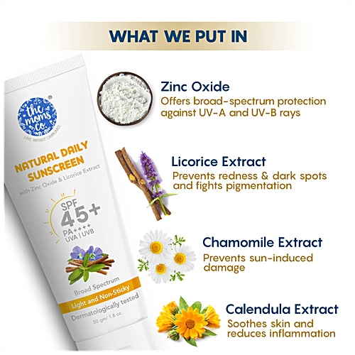 The Moms Co Natural Daily Sunscreen - SPF 45+ PA++++, Light, Non-Sticky, UVA & UVB Protection, 50 g