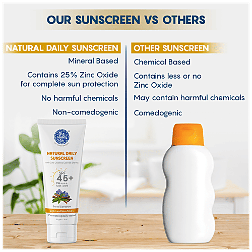 The Moms Co Natural Daily Sunscreen - SPF 45+ PA++++, Light, Non-Sticky, UVA & UVB Protection, 50 g