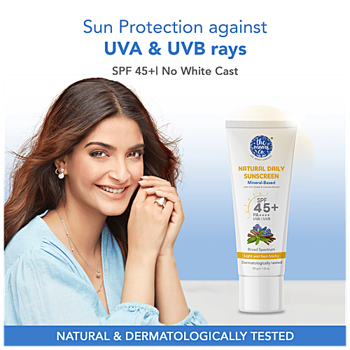 The Moms Co Natural Daily Sunscreen - SPF 45+ PA++++, Light, Non-Sticky, UVA & UVB Protection, 50 g