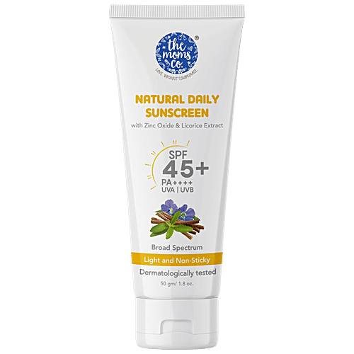 The Moms Co Natural Daily Sunscreen - SPF 45+ PA++++, Light, Non-Sticky, UVA & UVB Protection, 50 g