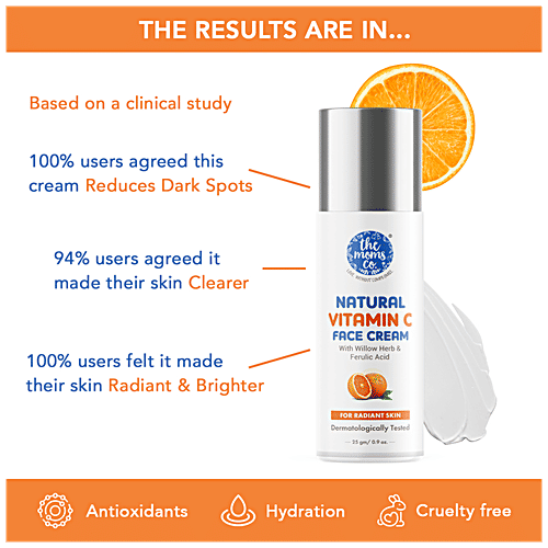 The Moms Co Natural Vitamin C Face Cream - Cleans & Brightens Skin, Reduces Dark Spots, 25 g  