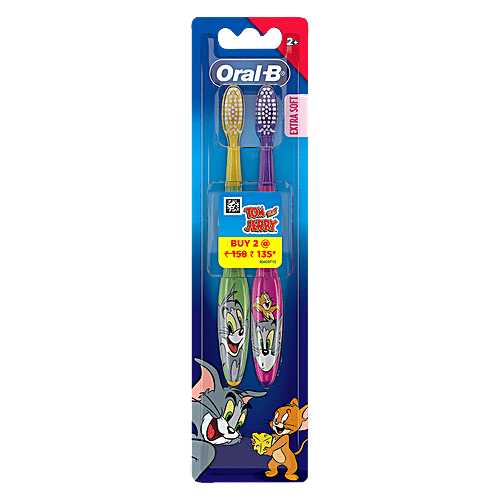 Oral-B Kids Toothbrush - Tom & Jerry, Extra Soft Bristles, Easy To Hold Handle, 2+ Years, 2 pcs  