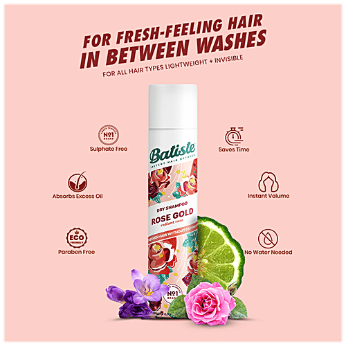 Batiste Dry Shampoo - Radiant Rose Gold, Instant Hair Refresh, 200 ml  