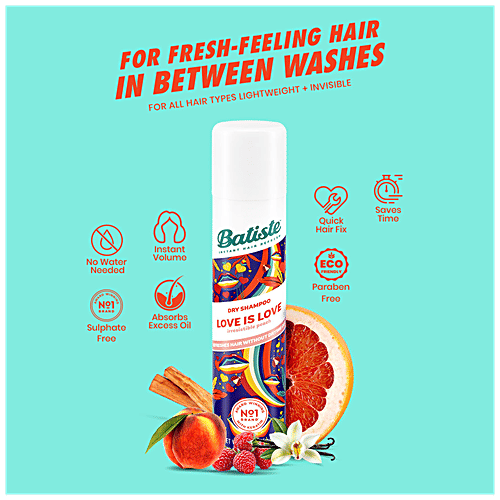 Batiste Dry Shampoo - Love Is Love, Irresistible Peach, Refreshes Hair Without Drying, 200 ml