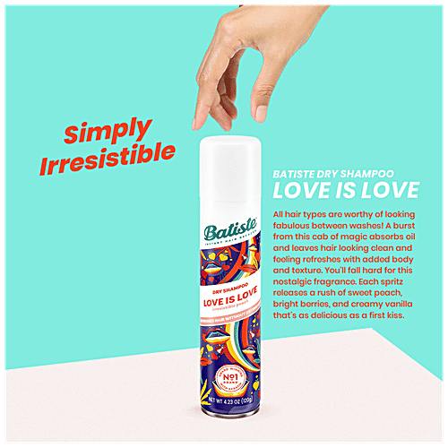 Batiste Dry Shampoo - Love Is Love, Irresistible Peach, Refreshes Hair Without Drying, 200 ml