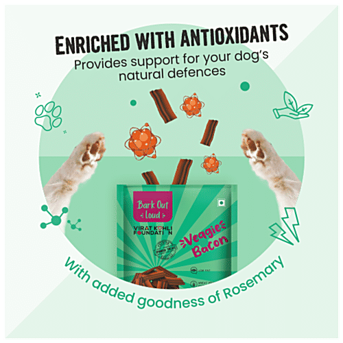 Bark Out Loud Veggie Bacon - Low Fat, High Protein Vegan Treats, made in Spain for dogs, 100 g