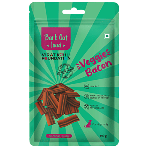 Bark Out Loud Veggie Bacon - Low Fat, High Protein Vegan Treats, made in Spain for dogs, 100 g