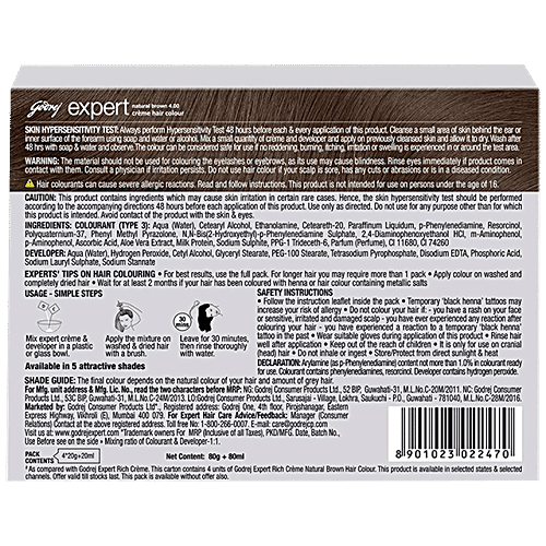 Godrej Expert Rich Creme Hair Colour, 4 pcs (20 g + 20 ml each Pack) 