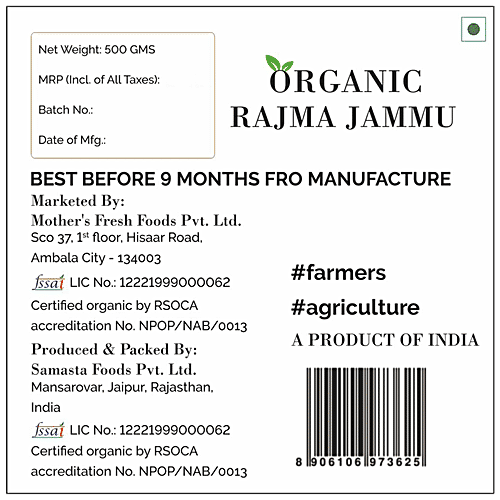 Mothers Fresh Foods Organic Rajma Jammu - Protein Rich, 500 g