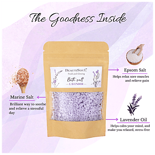 Beautisoul Lavender Bath Salt - Aromatherapy, Paraben Free, For Muscle Pain & Stress Relief, 100 g  