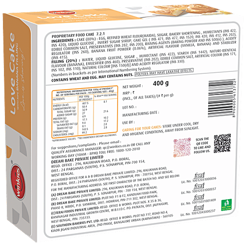 Winkies Love Cake Banana - Premium Quality, 400 g  