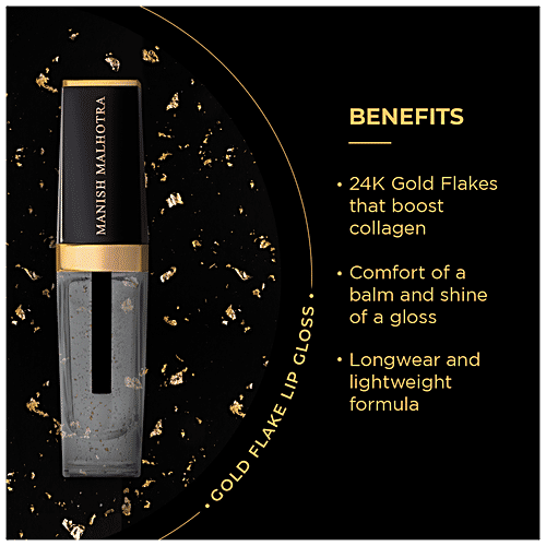 MyGlamm Manish Malhotra Gold Flake Lip Gloss - 24k Gold Flakes, Non-Sticky, 9 ml