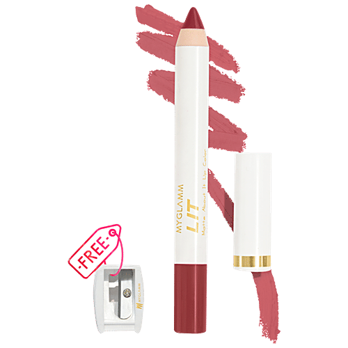 MyGlamm LIT Matte About It Lip Color - Highly Pigmented, Comfortable, 2.8 g (Free Sharpener) 