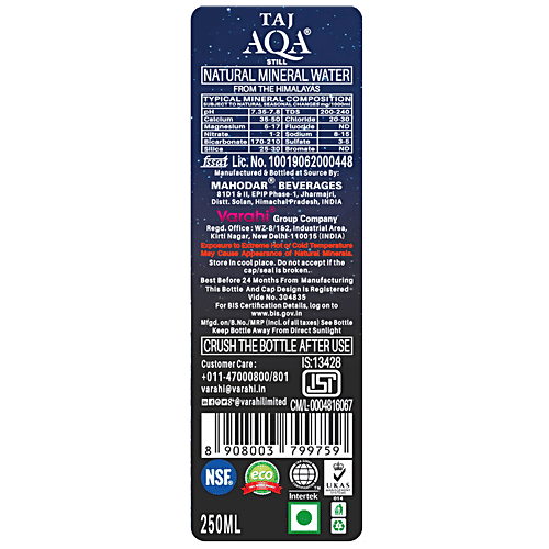 Varahi Taj Aqa Still Natural Mineral Water - Helps In Better Digestion, 250 ml  