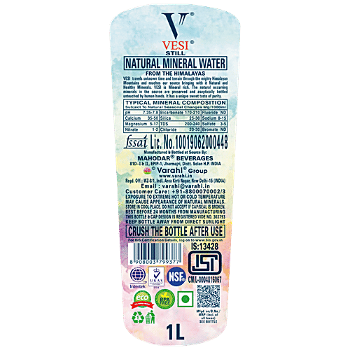 Varahi Vesi Still Natural Mineral Water - Helps In Better Digestion, 1 L
