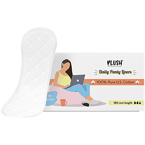 Plush Daily Panty Liners - 100% Pure U.S. Cotton, Provides All Day Freshness, 180 mm, 30 pcs  