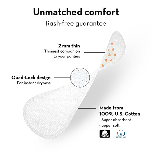 Plush Daily Panty Liners - 100% Pure U.S. Cotton, Provides All Day Freshness, 180 mm, 30 pcs  