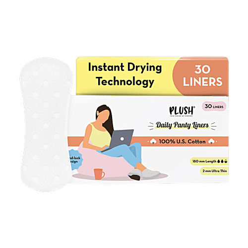 Plush Daily Panty Liners - 100% Pure U.S. Cotton, Provides All Day Freshness, 180 mm, 30 pcs  