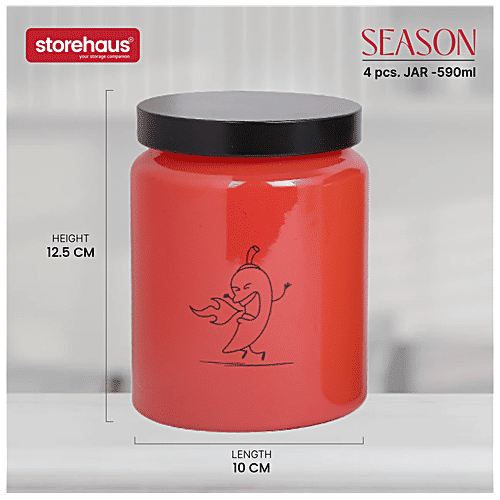 STOREHAUS Season 4 Colour Storage Jar With Metallic Lid - Glass Container, For Home & Kitchen, 590 ml (Set of 4) 