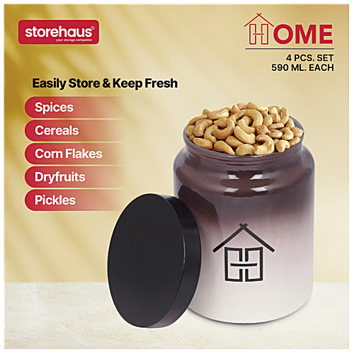 STOREHAUS Season 4 Colour Storage Jar With Metallic Lid - Glass Container, For Home & Kitchen, 590 ml (Set of 4) 
