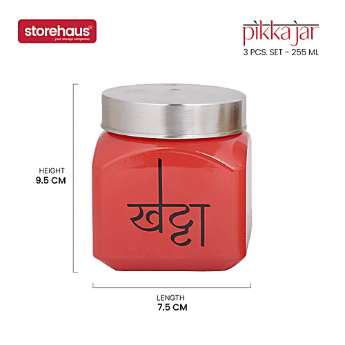 STOREHAUS Pickle Jar Set With Airtight Metallic Lid - Glass Container, For Home & Kitchen, 350 ml (Set of 3) 