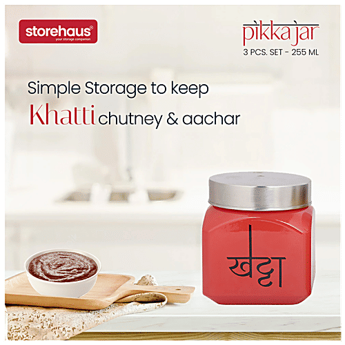 STOREHAUS Pickle Jar Set With Airtight Metallic Lid - Glass Container, For Home & Kitchen, 350 ml (Set of 3) 