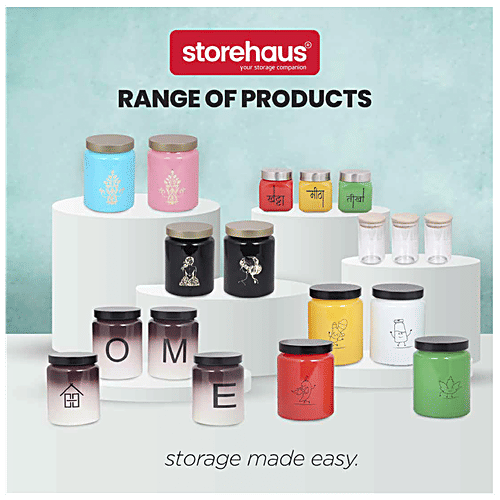 STOREHAUS Pickle Jar Set With Airtight Metallic Lid - Glass Container, For Home & Kitchen, 350 ml (Set of 3) 