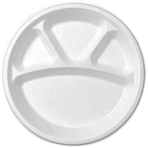 Brodees Disposable Round Plate - 11'' Diameter, White, 4 Compartments, Ecofriendly, 25 pcs  
