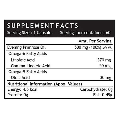 INLIFE Evening Primrose Oil 500 mg Capsules - Extra Virgin Cold Pressed, 60 pcs  