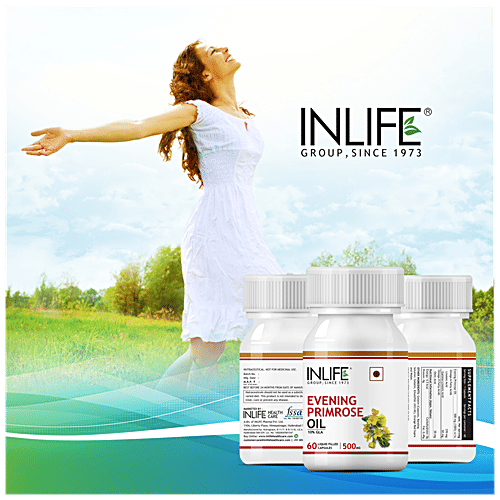 INLIFE Evening Primrose Oil 500 mg Capsules - Extra Virgin Cold Pressed, 60 pcs  