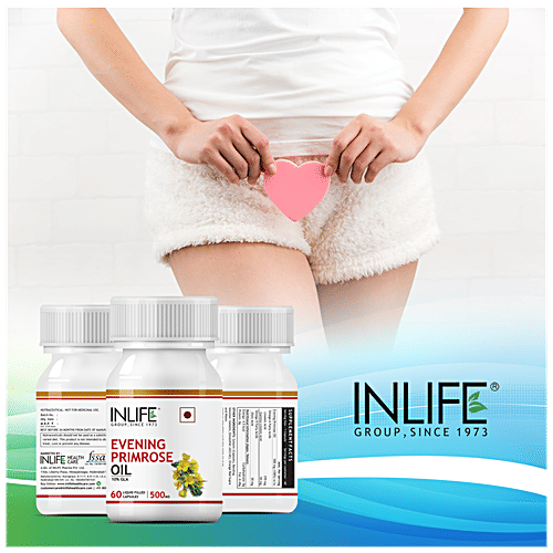 INLIFE Evening Primrose Oil 500 mg Capsules - Extra Virgin Cold Pressed, 60 pcs  