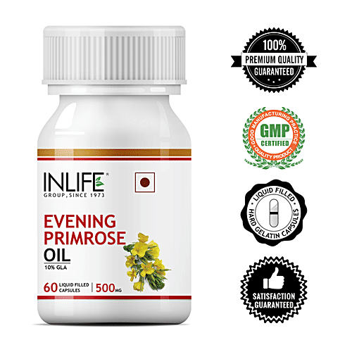 INLIFE Evening Primrose Oil 500 mg Capsules - Extra Virgin Cold Pressed, 60 pcs  