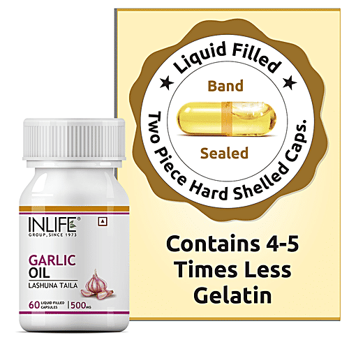 INLIFE Natural Garlic Oil 500 mg Capsules - For Heart,Cholesterol & Weight Loss, 60 pcs