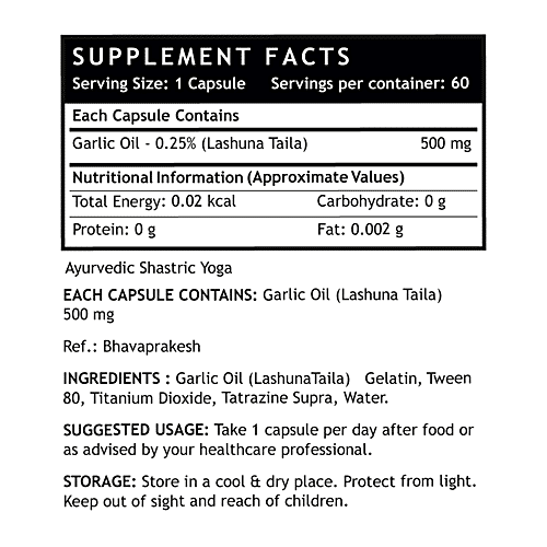 Buy INLIFE Natural Garlic Oil 500 mg Capsules For Heart,Cholesterol & Weight Loss Online at