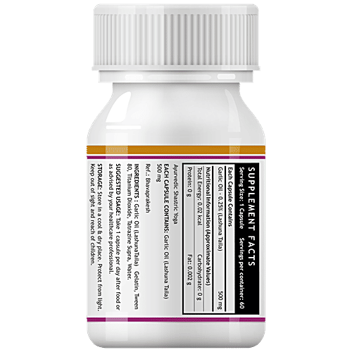 INLIFE Natural Garlic Oil 500 mg Capsules - For Heart,Cholesterol & Weight Loss, 60 pcs