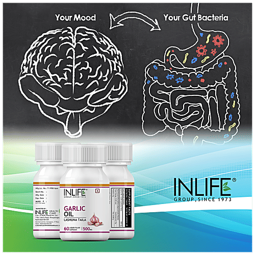 INLIFE Natural Garlic Oil 500 mg Capsules - For Heart,Cholesterol & Weight Loss, 60 pcs