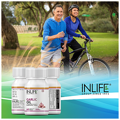 INLIFE Natural Garlic Oil 500 mg Capsules - For Heart,Cholesterol & Weight Loss, 60 pcs