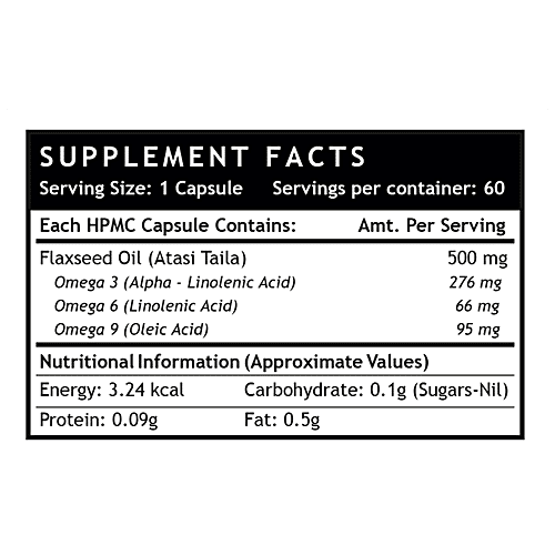 INLIFE Flaxseed Oil 500 Mg Capsules - Omega 3, 6, 9, Extra Virgin Cold Pressed, Overall Wellness, 60 pcs  