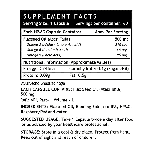 INLIFE Flaxseed Oil 500 Mg Capsules - Omega 3, 6, 9, Extra Virgin Cold Pressed, Overall Wellness, 60 pcs  
