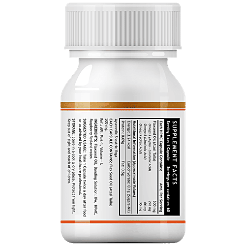 INLIFE Flaxseed Oil 500 Mg Capsules - Omega 3, 6, 9, Extra Virgin Cold Pressed, Overall Wellness, 60 pcs  