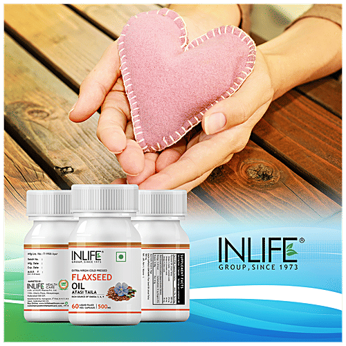 INLIFE Flaxseed Oil 500 Mg Capsules - Omega 3, 6, 9, Extra Virgin Cold Pressed, Overall Wellness, 60 pcs  