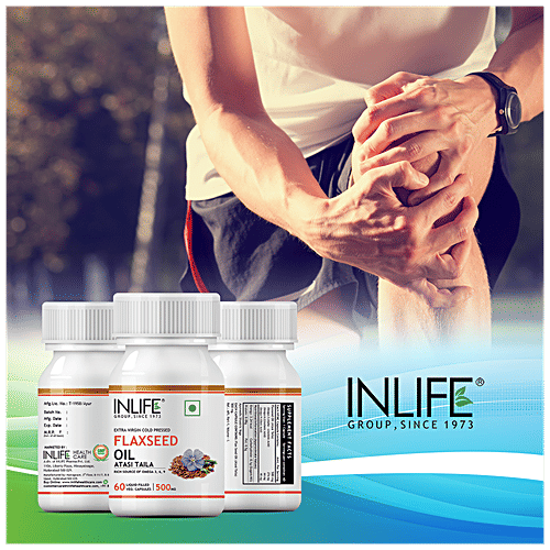 INLIFE Flaxseed Oil 500 Mg Capsules - Omega 3, 6, 9, Extra Virgin Cold Pressed, Overall Wellness, 60 pcs  