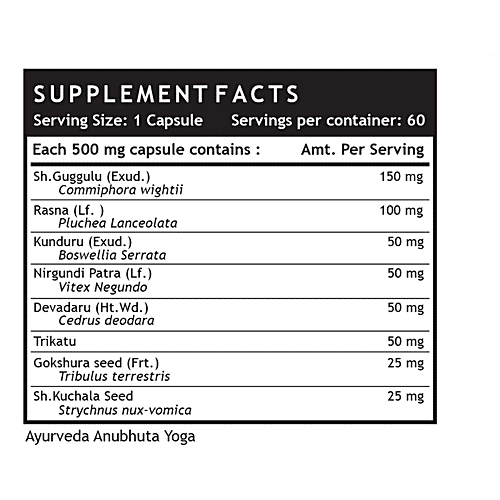 INLIFE Joint Support 500 Mg Capsules - Boswellia Serrata, Guggul, Active Pain Relief, 60 pcs