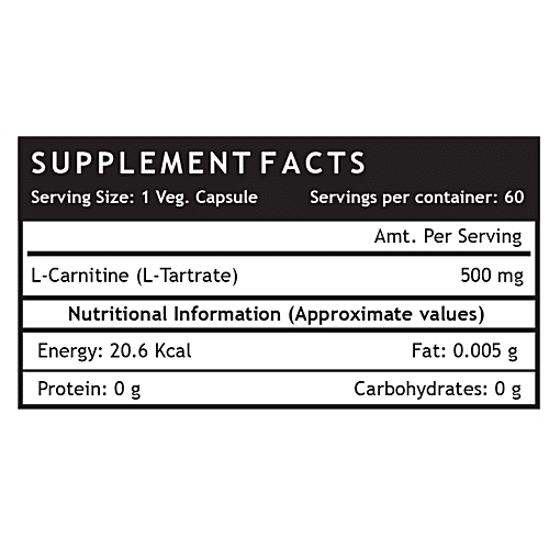 INLIFE L-Carnitine L-Tartarate 1000 mg Capsules - Fat Burning, Increased Energy, 60 pcs  